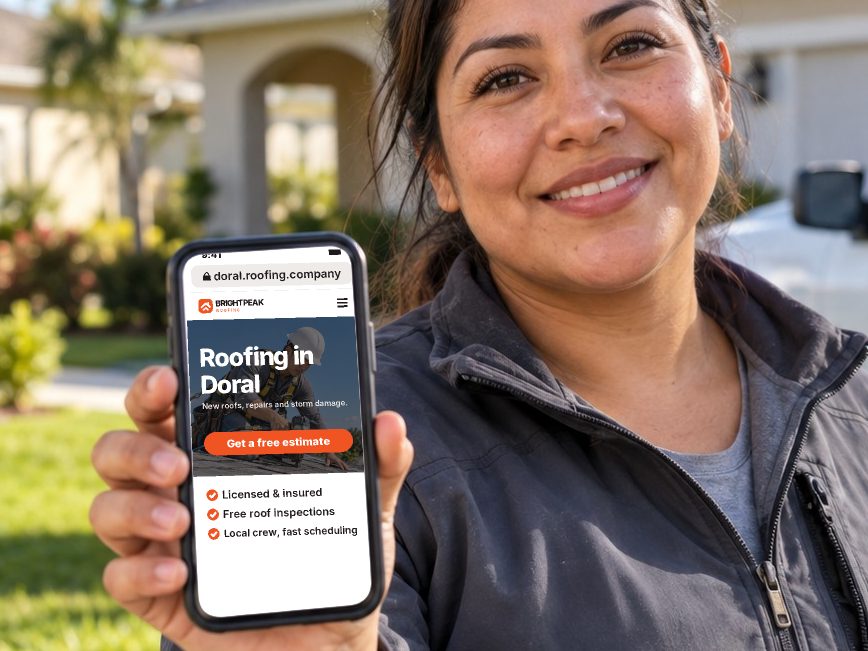 doral.roofing.company open in a phone browser